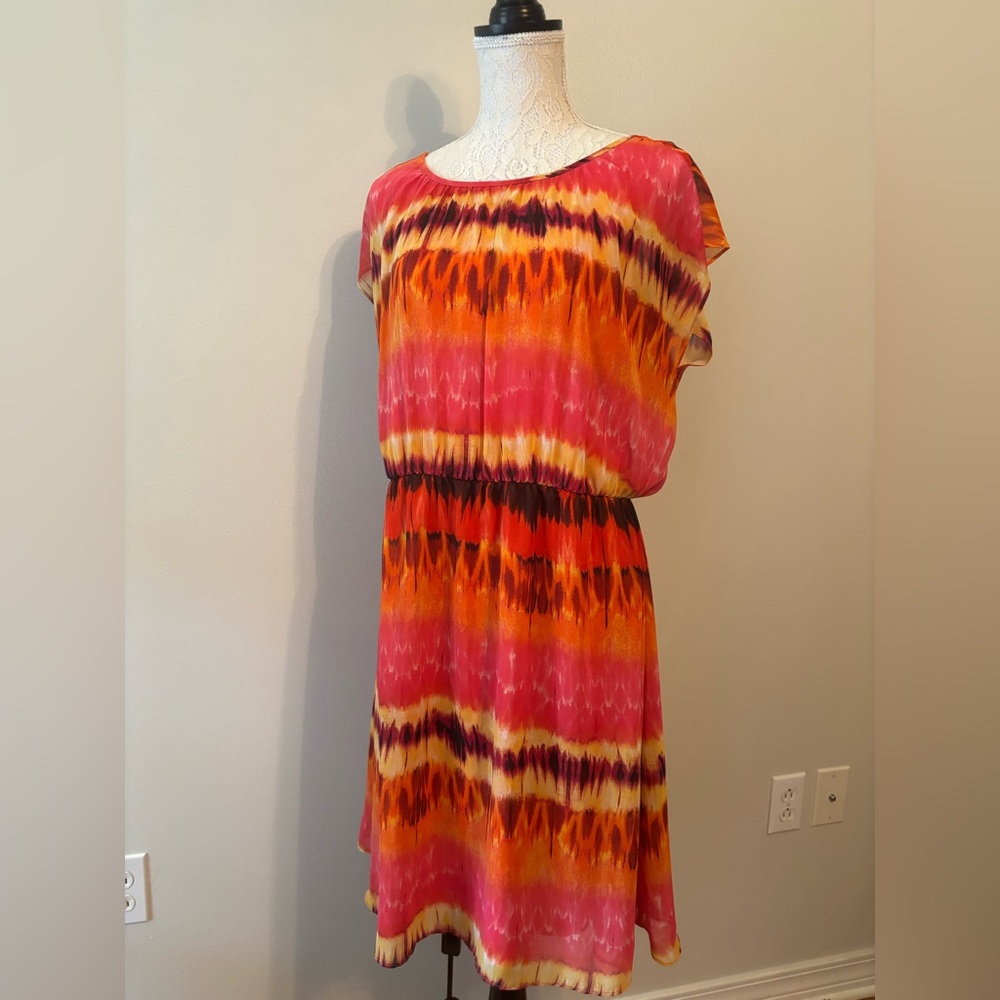 Vibrant Pink and Orange Tie-Dye Dress